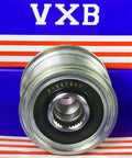 F-557311 Alternator Freewheel Pulley AKA 535 0165 10 for Mercedes-Benz, front view on a colorful background