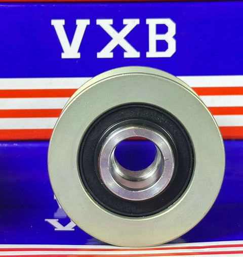 Front view of F-560201 Alternator Pulley for Hyundai SANTA FE II (CM) with one-way clutch on VXB branded background