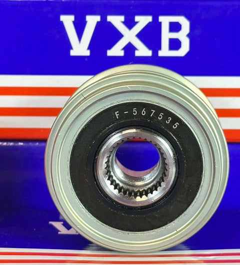 F-567535 Alternator Clutch Pulley front view with VXB packaging, designed for Hyundai Santa Fe Sport L4 2.4L 13-14.