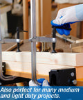 Four Pack 12 Inch Light-Duty F Clamps with drop forged steel construction, 450 lb clamping power, used on wood for secure hold.