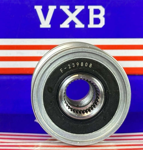 Front view of F‑239808 Alternator Freewheel Clutch Pulley 7 Groove, 17 mm Bore 535014010 with visible grooves and branding.