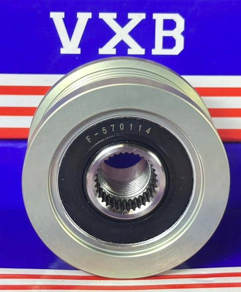 Front view of F-570114 Alternator Clutch Pulley for Ford Edge 2.0L 2012-2014 with splined inner ring