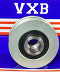 F‑587371 Alternator Clutch Pulley front view with visible bearings on blue and red background