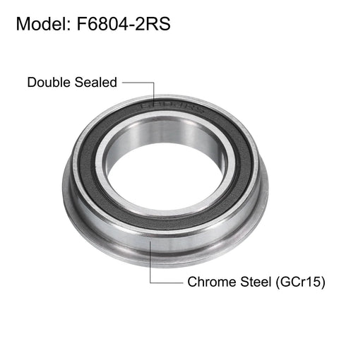 Flanged Ball Bearing F6804-2RS 20x32x7mm Double Sealed Chrome Steel Bearing With Flange for Rugged Projects, GCr15 Races in packaging.
