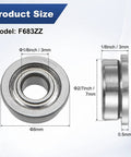 Go To 20 Pack F683ZZ Flanged Ball Bearings 3mm x 7mm x 3mm Double Shield Chrome Steel Z1 GCr15 with size dimensions shown