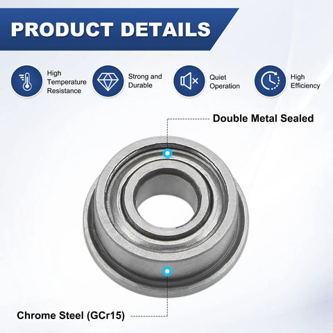 Go To 20 Pack F683ZZ Flanged Ball Bearings 3mm x 7mm x 3mm Double Shield Chrome Steel Z1 GCr15 with detailed features.