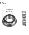 F688-2RS Flanged Ball Bearing 8x16x5mm Chrome Steel GCr15 Double Sealed ABEC 1 Precision Bearing Pack Of 20 dimensions diagram