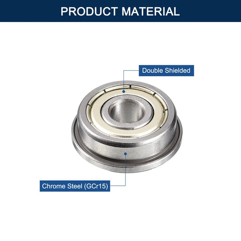 F688ZZ Flanged Ball Bearing 8mm ID 16mm OD 5mm Width Double Shielded Pre Lubricated Chrome Steel GCr15 ABEC1 Miniature
