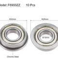 Durable Flanged Ball Bearing F6900ZZ 10mm By 22mm By 6mm Double Shield Chrome Steel Deep Groove Bearing 10 Pack