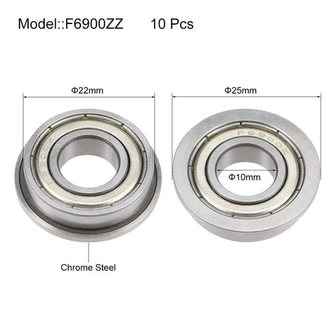Durable Flanged Ball Bearing F6900ZZ 10mm By 22mm By 6mm Double Shield Chrome Steel Deep Groove Bearing 10 Pack