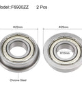 F6900ZZ Flanged Ball Bearing 10x22x6mm Shielded Chrome Steel GCr15 with Dual Shielding, flange diameter 25mm, ABEC1, 2pcs