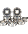 F695-2RS Flanged Ball Bearing ABEC-9 5x13x4mm Double Rubber Sealed Chrome Steel GCr15 visible in a pack of 10