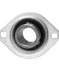 20mm Stainless Narrow Set Screw Pressed 2-Bolt Flange Mounted Ball Bearing, Housing with Contact Seal, Relubricatable, For Washdown, Industrial, Agricultural, Transport, single unit front view