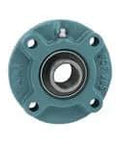 Front view of UCFCF209 Single Bearing Piloted Flange Ball Bearing Insert 45mm ID Wide Inner Ring Set Screw Locking Cast Iron FCF209 Housing