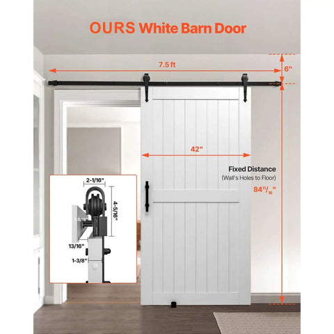 Sliding Barn Door Kit With Hardware 42 By 84 Inch Built Tough MDF Panel Water Resistant PVC Finish Easy Install H Frame Design