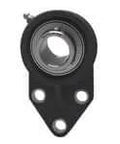 Front view of 35 mm 3-Bolt Flange Ball Bearing with Set Screw Insert, Single Unit, 440C Stainless Wide Inner Ring, Black PBT FBL207 Housing