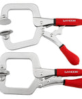 Heavy Duty 3 Inch Face Clamp Pack Of 2 For Woodworking With Ergonomic Grip showing two steel C-type clamps with red handles.