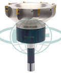 Six Inch 90 Degree Indexable Face Mill With R8 Arbor And Eight APKT1604 Inserts Included For Steel Cutting, side view