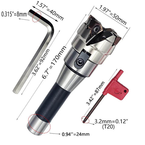 Face Mill Cutter Holder For MFWN9050R 22 4T And R8 FMB22 7 16 Inch Blade Set With WNMU080608 Spanners and T20 tool.