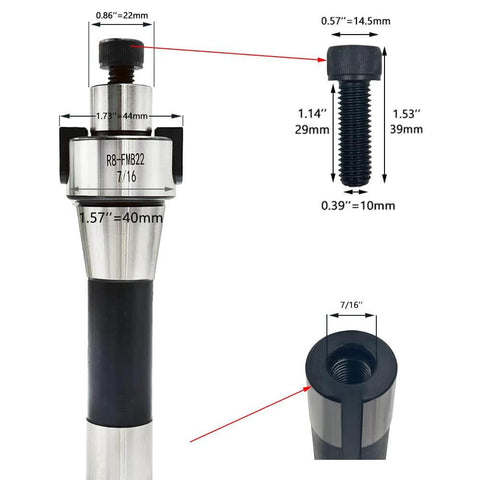 Face Mill Cutter Holder For MFWN9050R 22 4T And R8 FMB22 7 16 Inch Blade Set, measurements and bolt details shown
