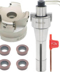 Pro Grade 2.5 Inch Face Milling Cutter Holder EMR 5R 63MM CNC End Milling Cutter With R8-FMB22 Shank, carbide inserts, wrenches