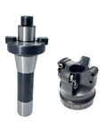 Face Milling Cutter Holder Kit With 10 RPMT1204-M-C DP5320 Carbide Inserts And R8 FMB22 7 16th Shank Shell Mill Arbor, Essential Wrenches Included, Pro-Grade Build For Precision CNC Machining And Efficient Milling Of Thin Materials, showing R8 arbor and EMRW cutter.
