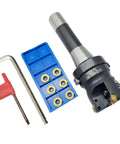 Face Milling Cutter Holder Kit with 10 RPMT1204-M-C DP5320 Carbide Inserts and R8 FMB22 Shank Shell Arbor, essential wrenches included