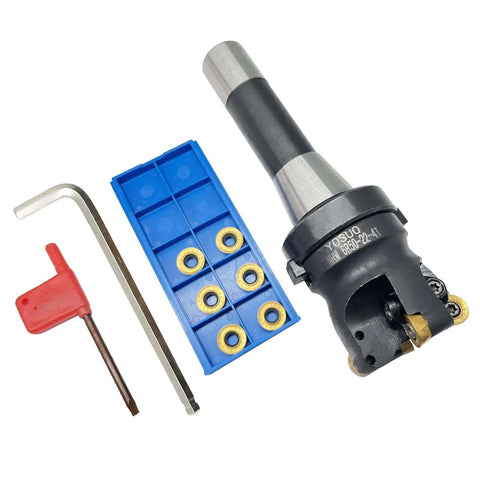 Face Milling Cutter Holder Kit with 10 RPMT1204-M-C DP5320 Carbide Inserts and R8 FMB22 Shank Shell Arbor, essential wrenches included