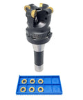 Face Milling Cutter Holder Kit With 10 RPMT1204-M-C DP5320 Carbide Inserts And R8 FMB22 7 16th Shank Shell Mill Arbor shown with inserts