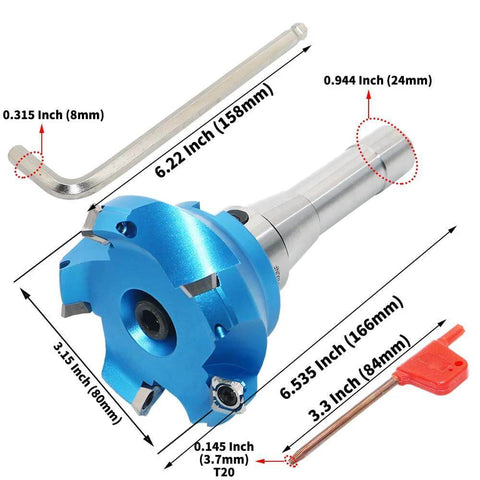 Pro Grade 3.15 Inch Face Milling Cutter Set Aluminum KM12 80mm CNC End Milling Cutter Holder With R8 FMB22 Shank Arbor And 5 SEHT1204 Carbide Inserts Plus 8mm Hex Wrench And T20 Wrench For Metalworking Machines