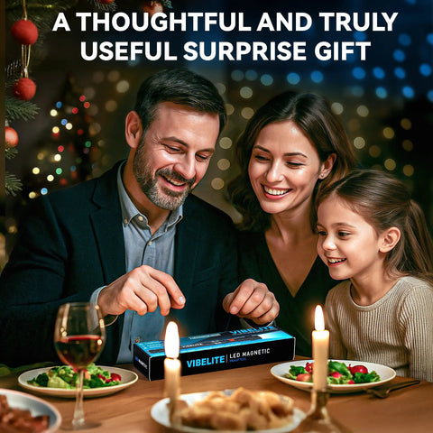 Family opening Extendable Magnetic Flashlight with Telescoping Magnet Pickup Tool gift at dinner table