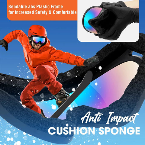 Man skiing while wearing 2 Pack Family Snow Ski Goggles For Men Women Youth Kids All Ages with anti-impact cushion sponge shown.