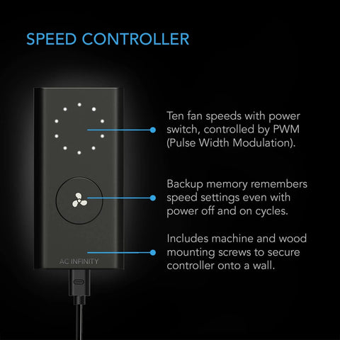 Black speed controller for Cloudline Pro S6 6 Inch Inline Duct Fan With 10 Speed EC Motor And Built In Controller