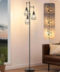 70 Inch Farmhouse Floor Lamp With Diamond Cage Shade And Dimmable Lighting Includes Three LED Edison Bulbs Rustic Tree Corner Accent For Living Room Bedroom Or Office Black Finish Modern Cozy Vibe Lighting
