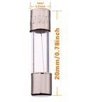 Fast Blow Glass Fuse Assortment Kit, 240 Pcs, 5x20 And 6x30 Mm Fuses, 250 V, 12 Type Pack, single 5x20mm fuse close-up
