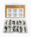 Pro Grade Fast Blow Glass Fuse Kit 5x20mm 125V Assortment, 60Pcs in open storage case with labeled compartments