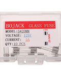 Fast Blow Glass Fuses 5x20 Mm 5A 125V Pack Of 10 in a clear plastic storage case for electronics repair and DIY projects
