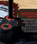 Front view of FastEddy RC bearing kit hub with two red-sealed bearings in black plastic housing.