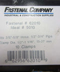 Fastenal 62010 Hose Clamps 5010 Pack of Ten box showing size information and barcode for automotive use.