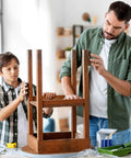 Father and son using Sanding Sponge Set 4 Pack 60 80 120 220 Grit For Wood Metal Drywall while refurbishing wooden chair at home