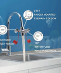Faucet Mounted Eyewash Station Kit With Emergency Eye Flush, OSHA Approved First Aid, installed on a kitchen sink faucet