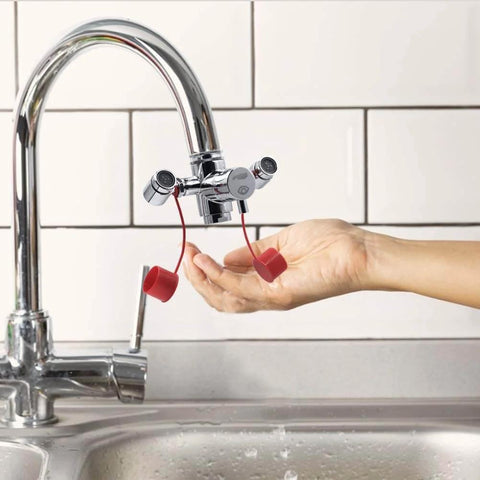 Faucet Mounted Eyewash Station Kit With Emergency Eye Flush, OSHA Approved First Aid installed on kitchen sink faucet