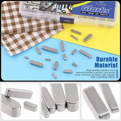 Feather Key Set 140Pcs 8Mm 10Mm 12Mm 16Mm 20Mm 25Mm 30Mm Round End Keystock Assortment in 16 Sizes with storage box