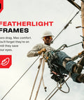 Worker climbing utility pole wearing ANSI Z87 Safety Glasses With High Contrast Lenses For Men And Women Anti Scratch