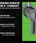 3 Inch Feeding Sheave For Greenlee Tuggers 640 6801 6001 And More, Aluminum Bearing Spin System With Bolt Locked Roller display