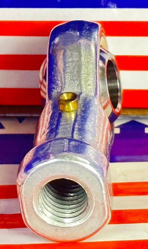 Front view of Female Rod End 10mm PHS10L Left hand Bearing showing threaded opening and smooth metal finish