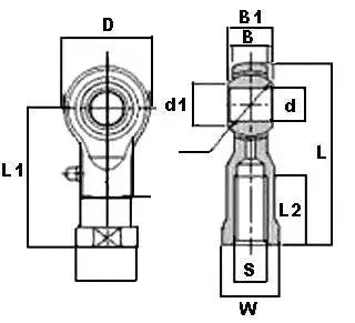 Diagram of Female Rod End 10mm PHS10L Left hand Bearing showing dimensions and parts layout for installation use.