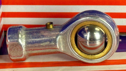 Side view of Female Rod End 10mm PHS10L Left hand Bearing showing threaded connector and ball joint.