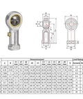 Diagram and specifications for 4 pcs PHSB3 female rod end bearing kit, 3/16 inch bore with #10-32 right hand thread, self lubricating joint.