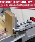 Universal Fence Clamps For Table Saws And Router Tables 2 Pack With Three Eighths Inch Rod used as stop block in workshop